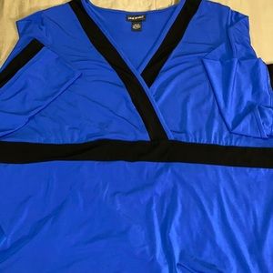 Blue blouse black trim on sleeves, midi, and v-torso